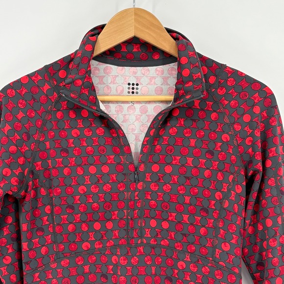 Title Nine Dream Dress Small Red Grey Geometric Dot 1/4 Zip Long Sleeve - Picture 3 of 11